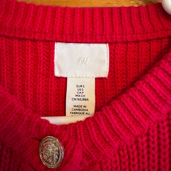H&M Bright Red Ribbed Button-Front Cardigan - Picture 3 of 3